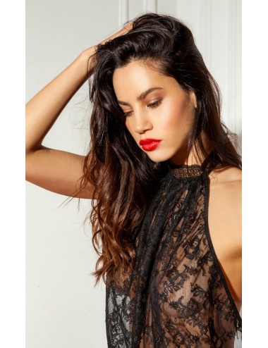 Black lace top tied in the back and collar Smoking