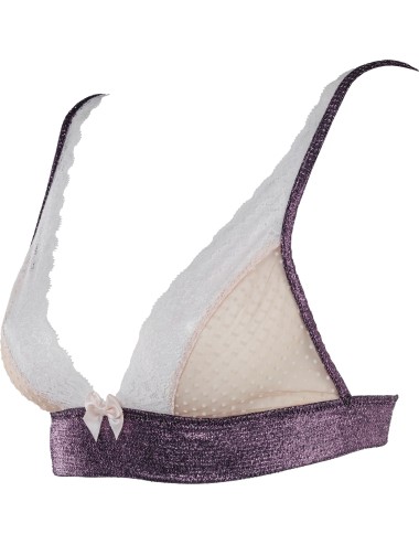 Iridescent violet and ivory polka dots and lace triangle bra